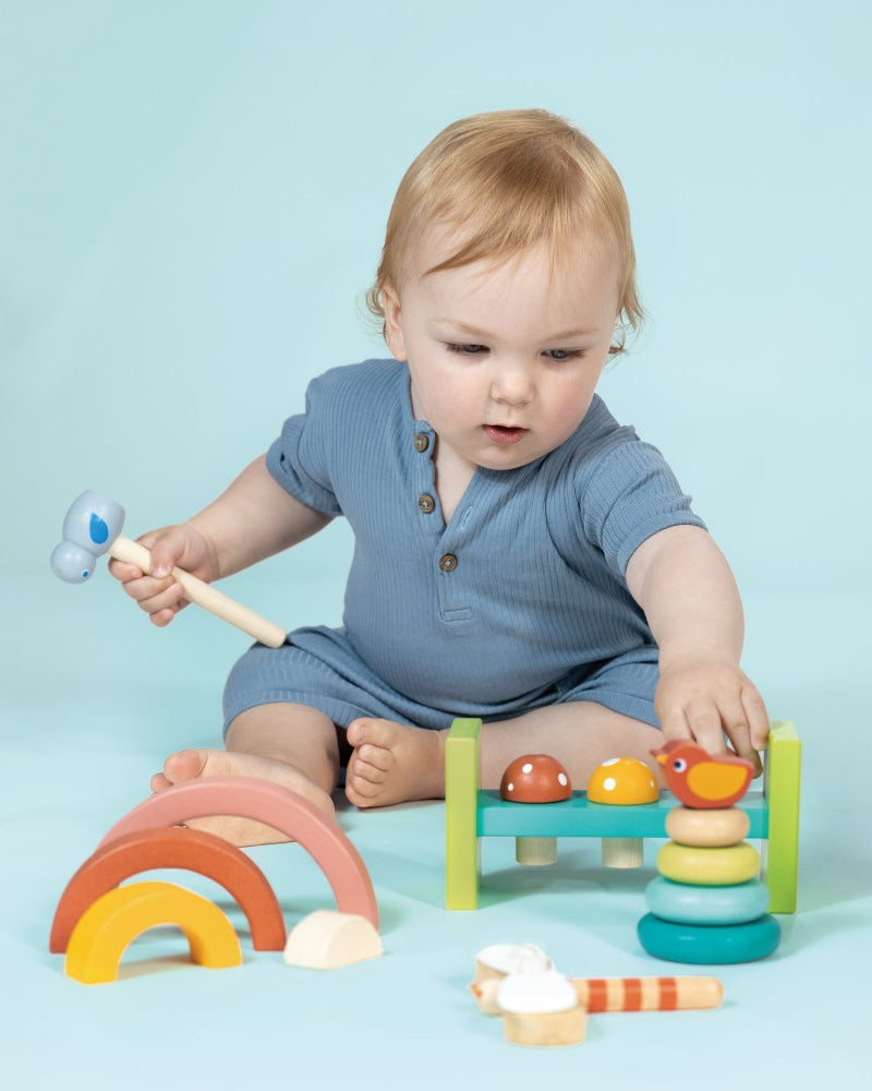Wooden stacking toys and rainbow tunnel from Mentari playtime gift set