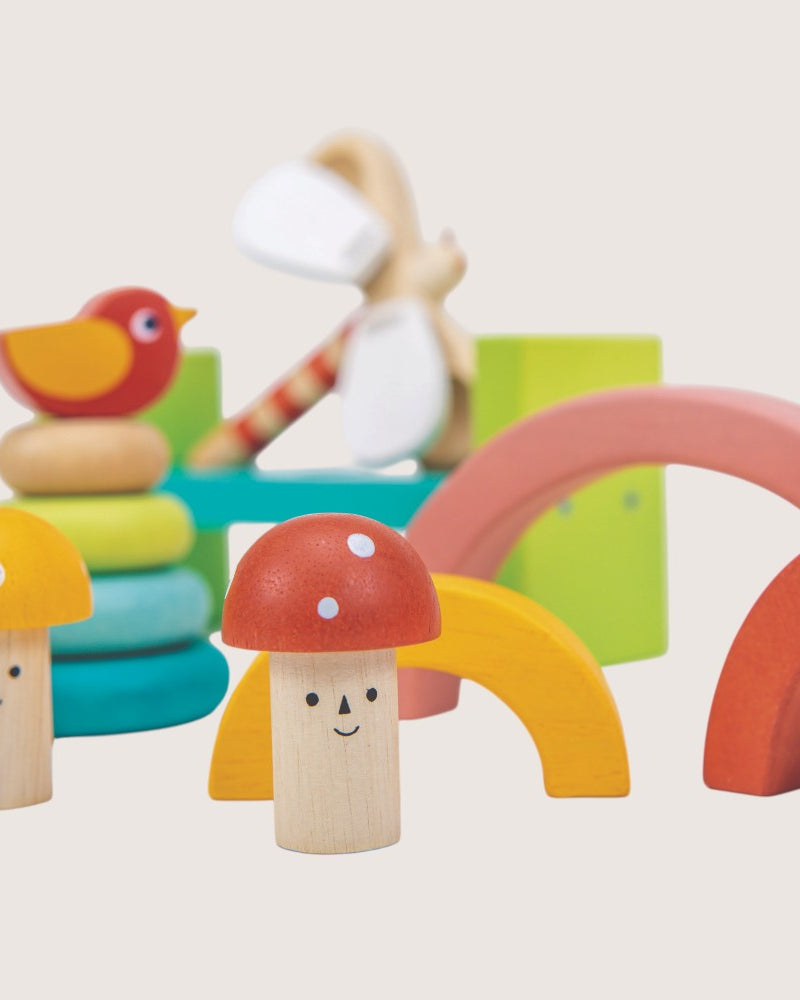 Complete Mentari toddler set showing stacking challenges and sensory toys