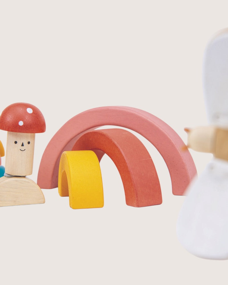 Sustainable wooden Mentari toys for size ordering and cause-effect learning