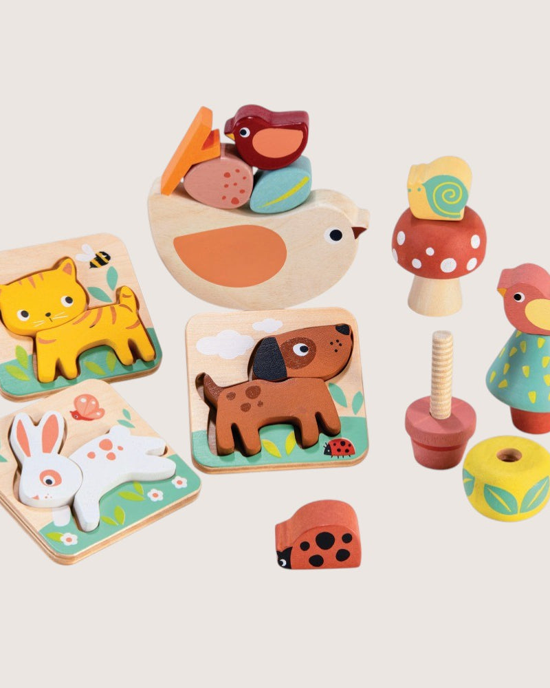 Mentari 24 month Garden Playtime set with puzzles screw toys and balancing bird