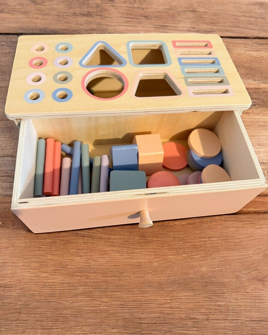 Premium quality wooden shape sorter with smooth edges and rounded corners for safe handling
