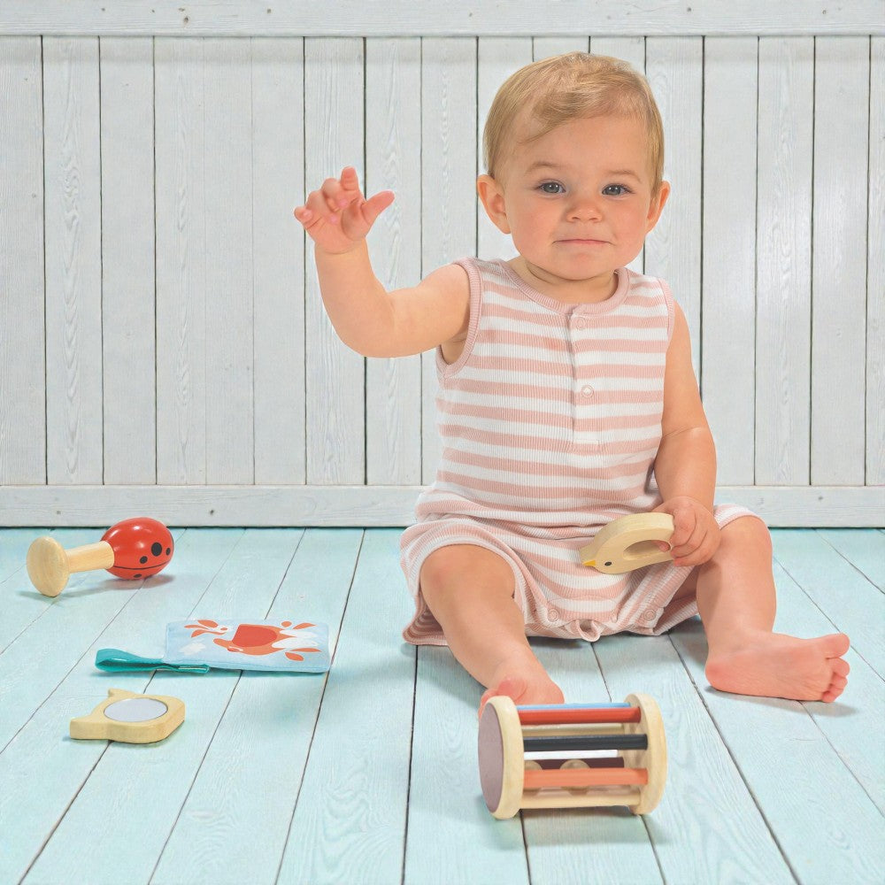 Complete Mentari baby gift set showing all five age-appropriate learning toys