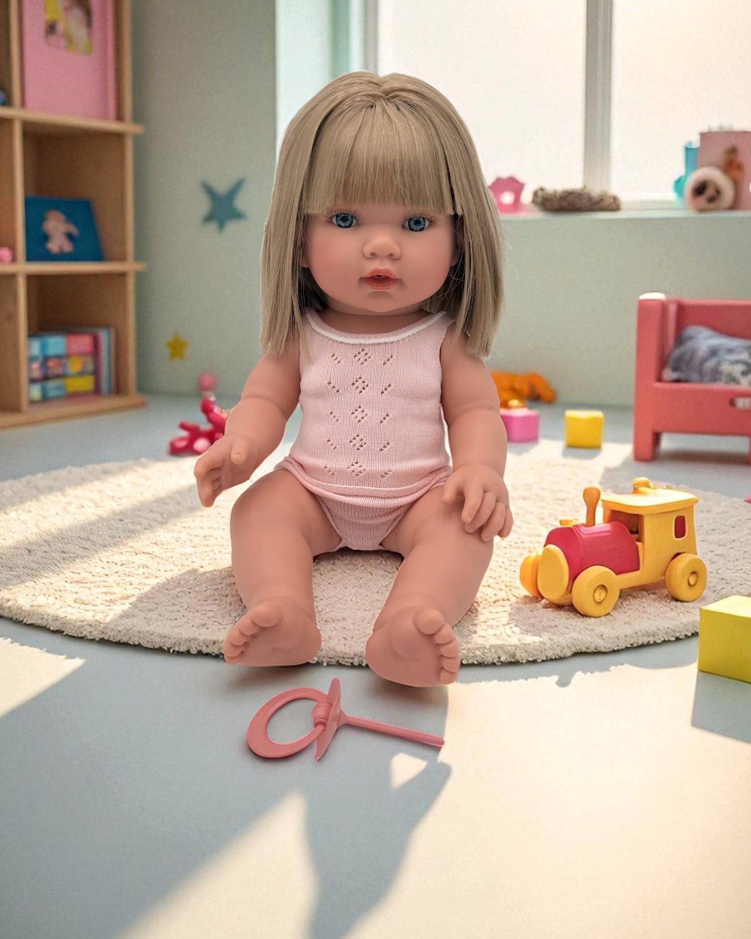 Non-toxic vinyl anatomically correct girl doll with blonde bob hairstyle