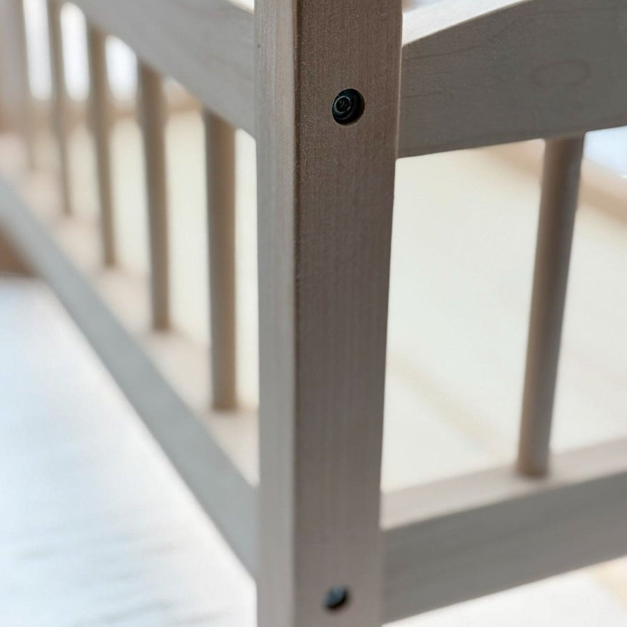 Bebenita baby doll cradle featuring elegant natural wood finish suitable for living room décor