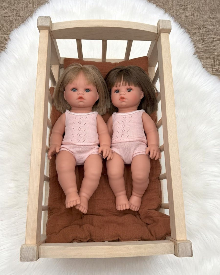 Baby doll cradle with rocking feature made from high-quality birch wood for toddlers ages 3+
