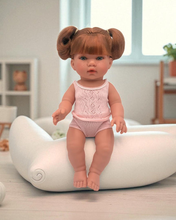 Handmade anatomically correct baby girl doll with red hair ponytails