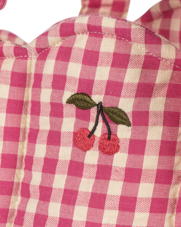 Premium cotton gingham baby doll carrier featuring timeless pink and white checkered design