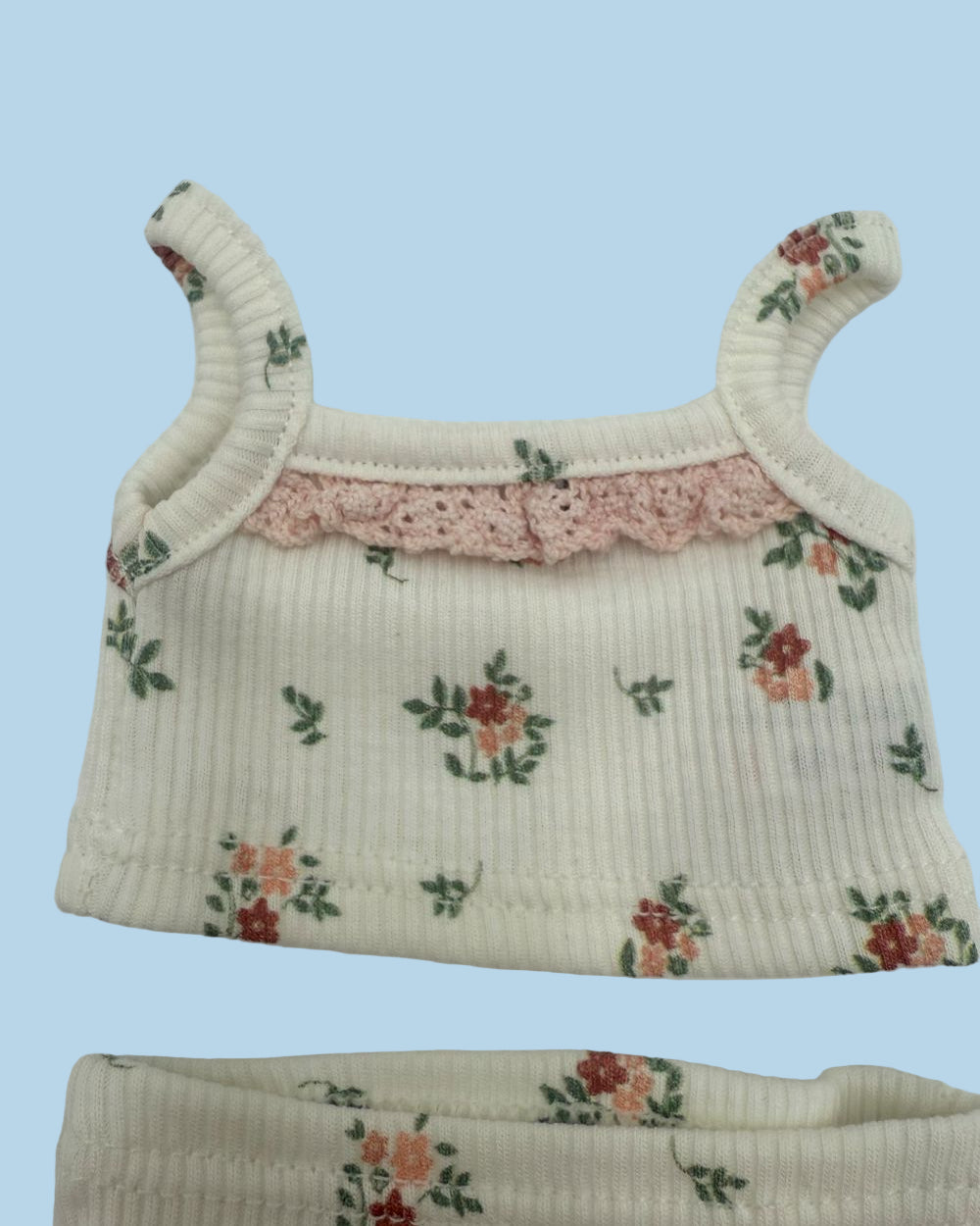 Cotton doll camisole bloomers set coral bloom print blush lace trim 13 inch universal fit