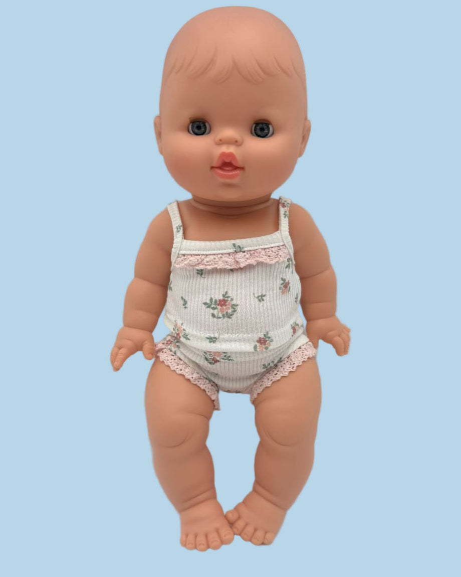 Two-piece doll underwear set coral bloom pattern OEKO-TEX cotton 13 inch doll clothes