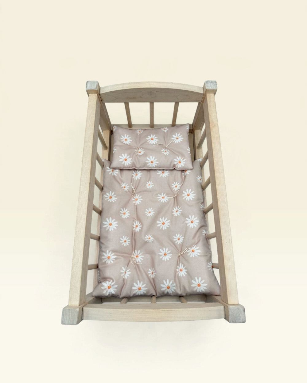 Doll Cradle with Taupe Daisy bedding set
