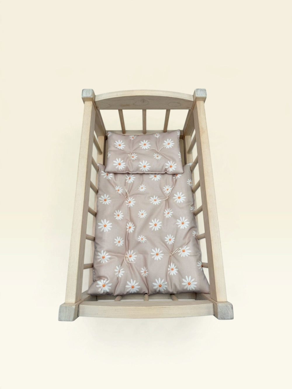 Doll Cradle with Taupe Daisy bedding set