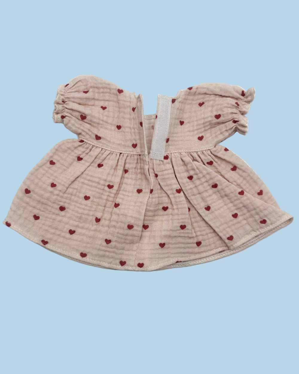 Sweet cottage-style muslin dress with velcro closure fitting 11" and 13" dolls