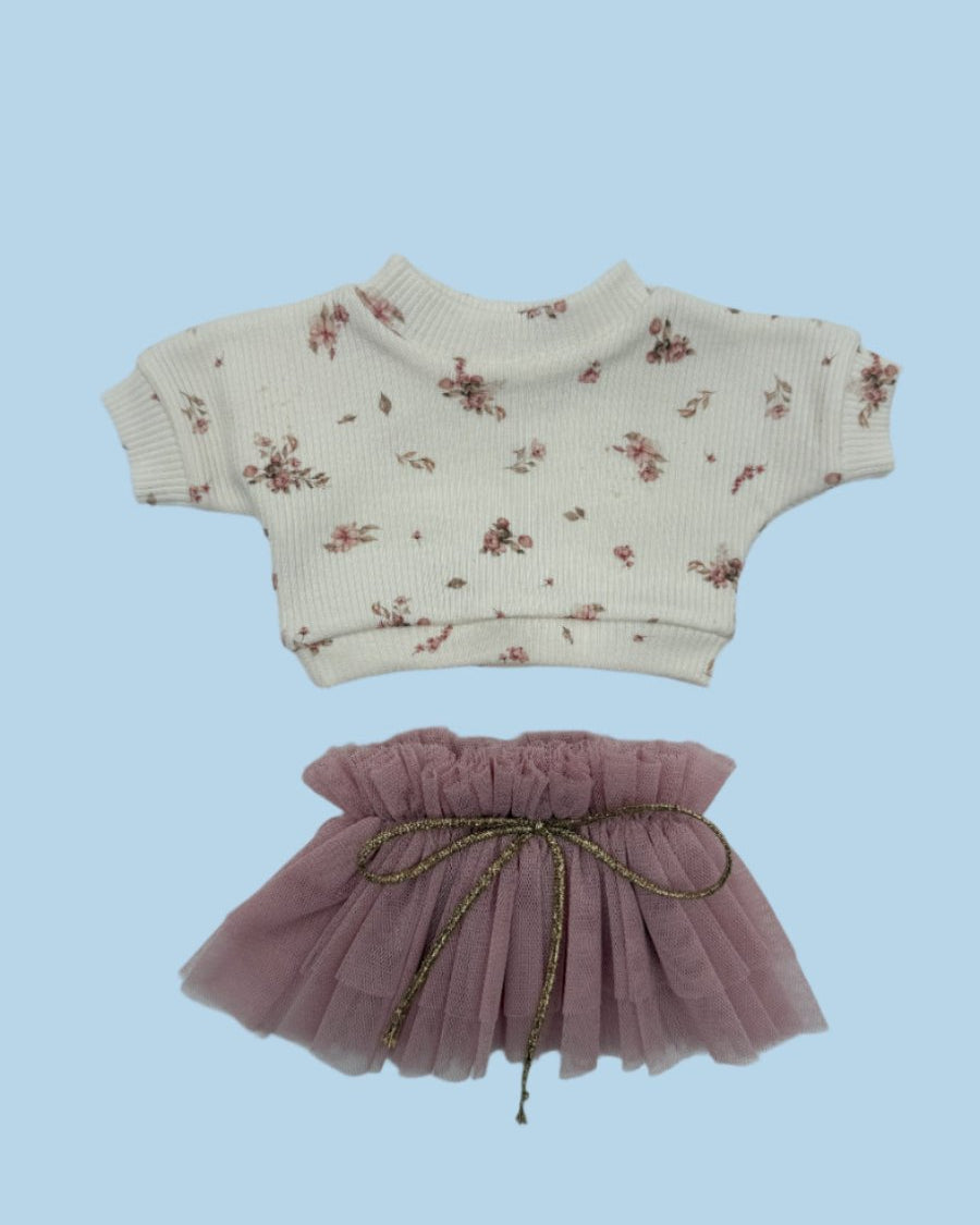 Casual doll outfit meadow mist sweatshirt and gold accent tutu
