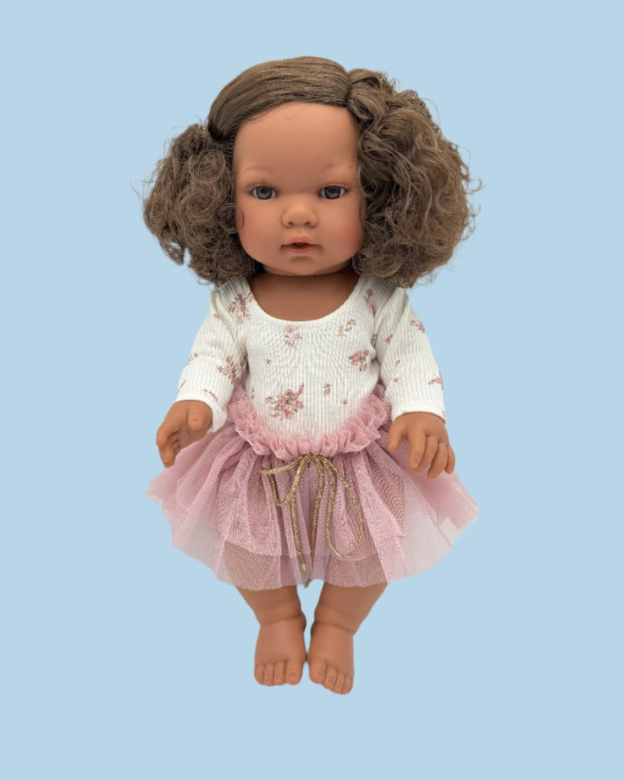 Vintage style doll tutu bodysuit with delicate scattered flower print