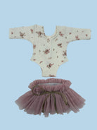 Meadow mist floral doll bodysuit with dusty rose tutu for 11 13 14 inch dolls