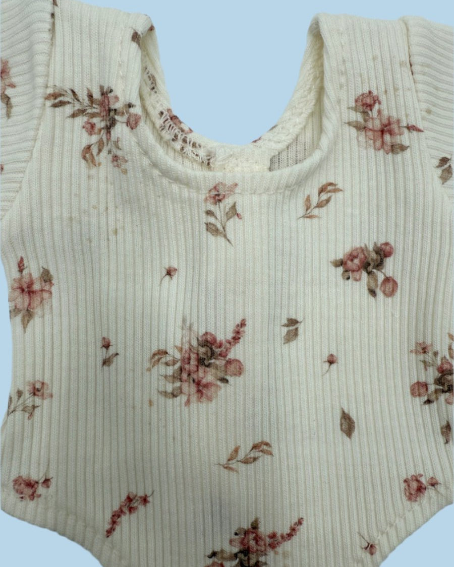 Long sleeve doll bodysuit floral design with dusty rose tutu