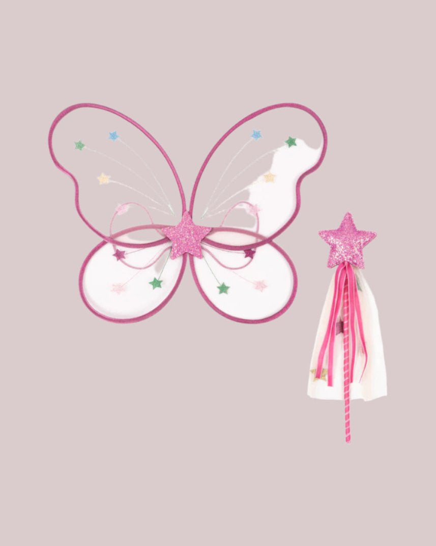 Evening Sand fairy wings and star wand costume set for imaginative pretend play