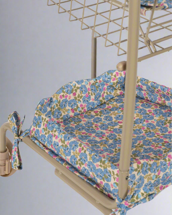 Premium recycled cotton blend fabric in Fleur Rosier print showing sustainable textile quality and botanical design artistry