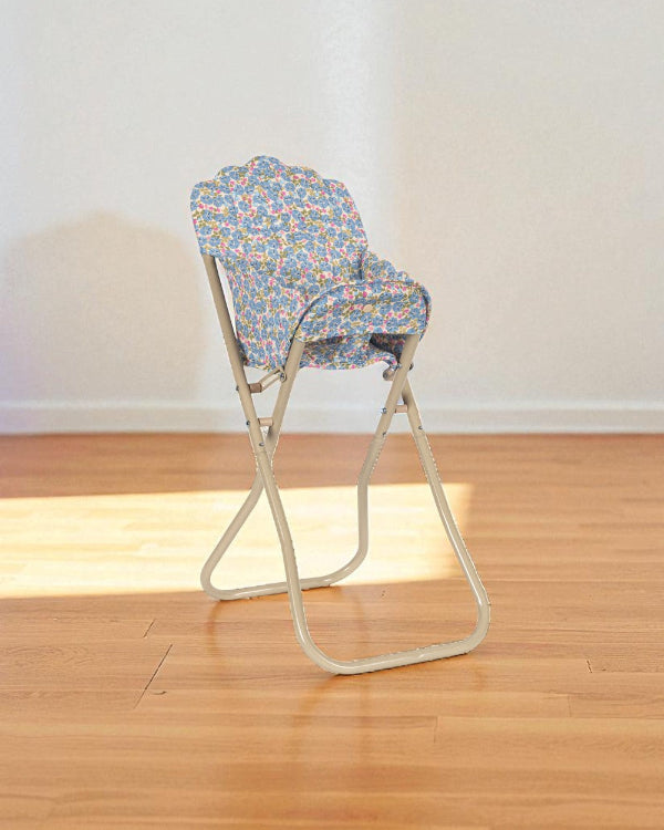 Beautifully arranged Fleur Rosier doll high chair as thoughtful gift for encouraging realistic doll care and feeding play