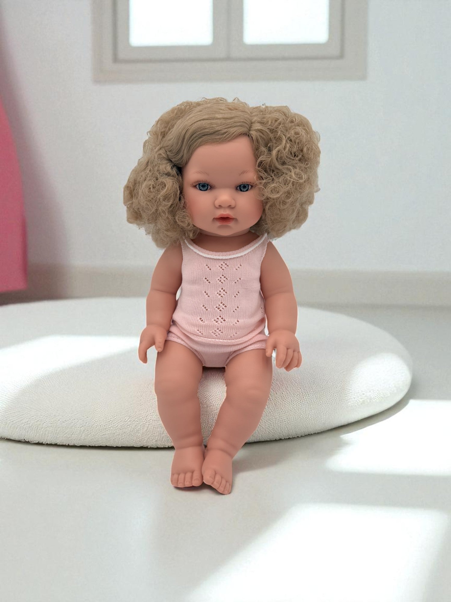 Non-toxic vinyl anatomically correct girl doll with bouncy blonde curls