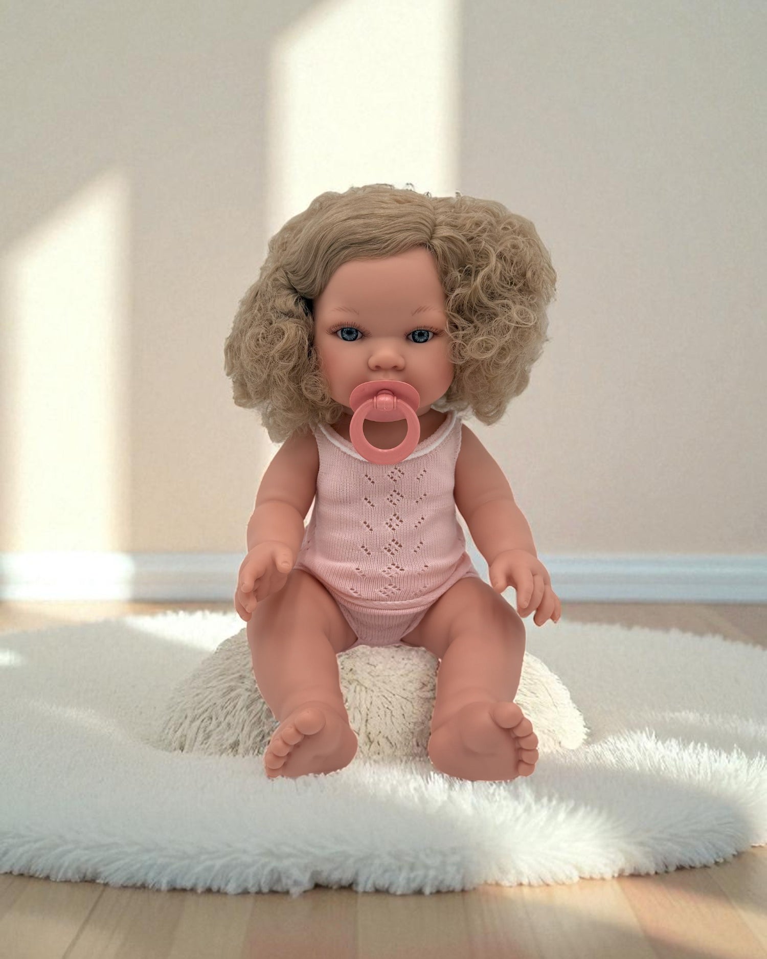 Florence curly blonde hair blue eyes fully clothed anatomically correct baby doll