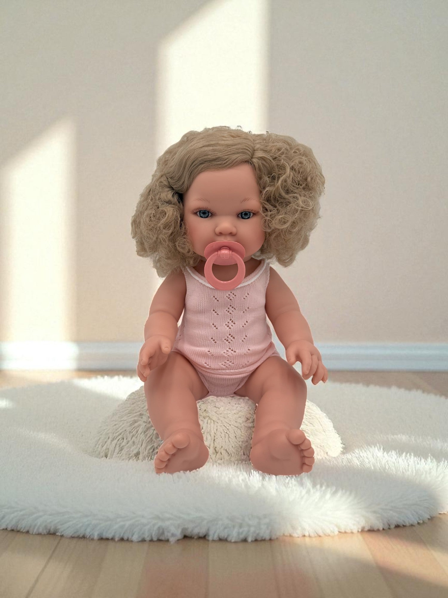 Florence curly blonde hair blue eyes fully clothed anatomically correct baby doll