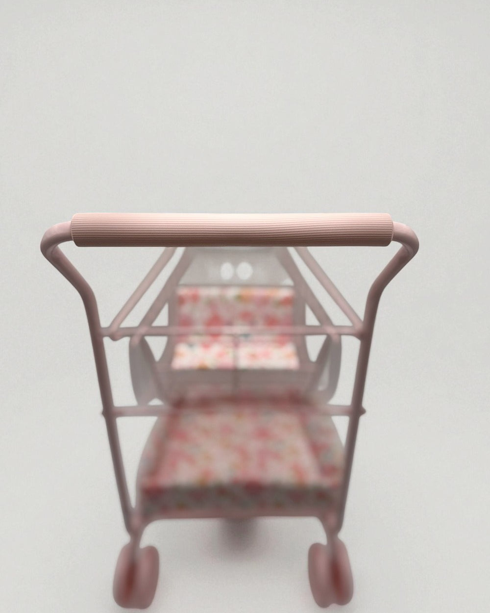 Comfortable EVA foam handle on pink floral shopping cart designed for small hands during pretend play adventures