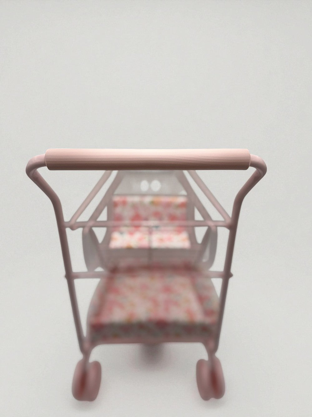 Comfortable EVA foam handle on pink floral shopping cart designed for small hands during pretend play adventures