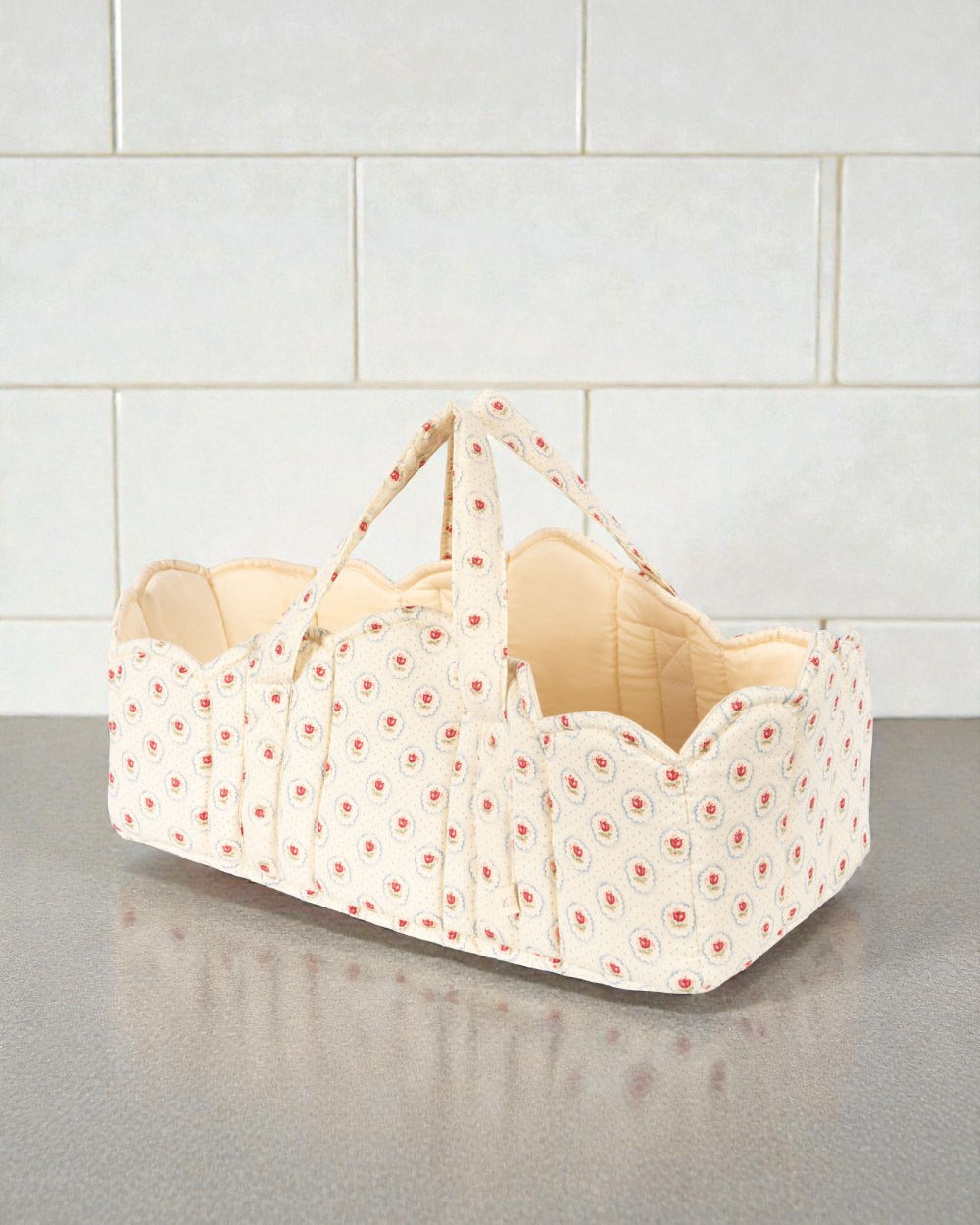 Konges Sløjd Mirage doll bassinet with red tulip print and sturdy carrying handles