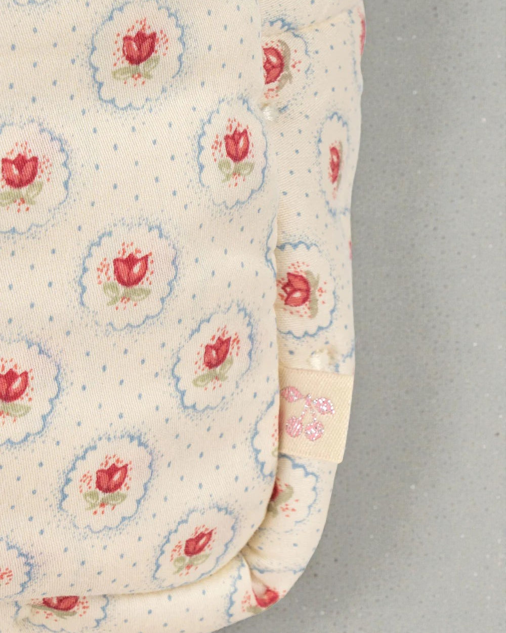 Red tulip print baby bag with roomy interior fits doll bottles clothes accessories