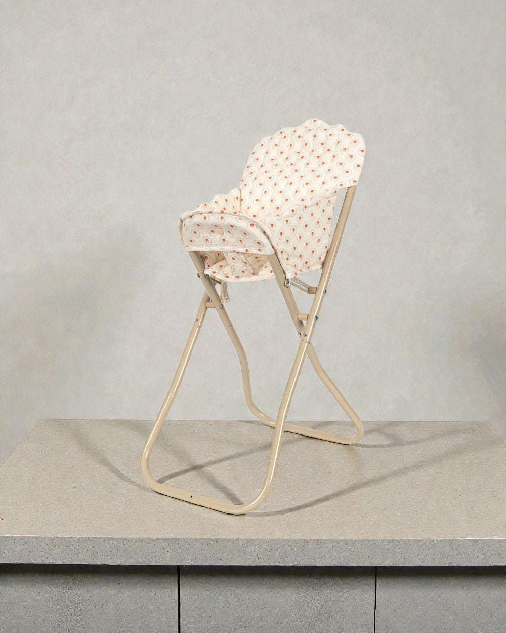 Danish design feeding chair with removable washable fabric for pretend mealtime play