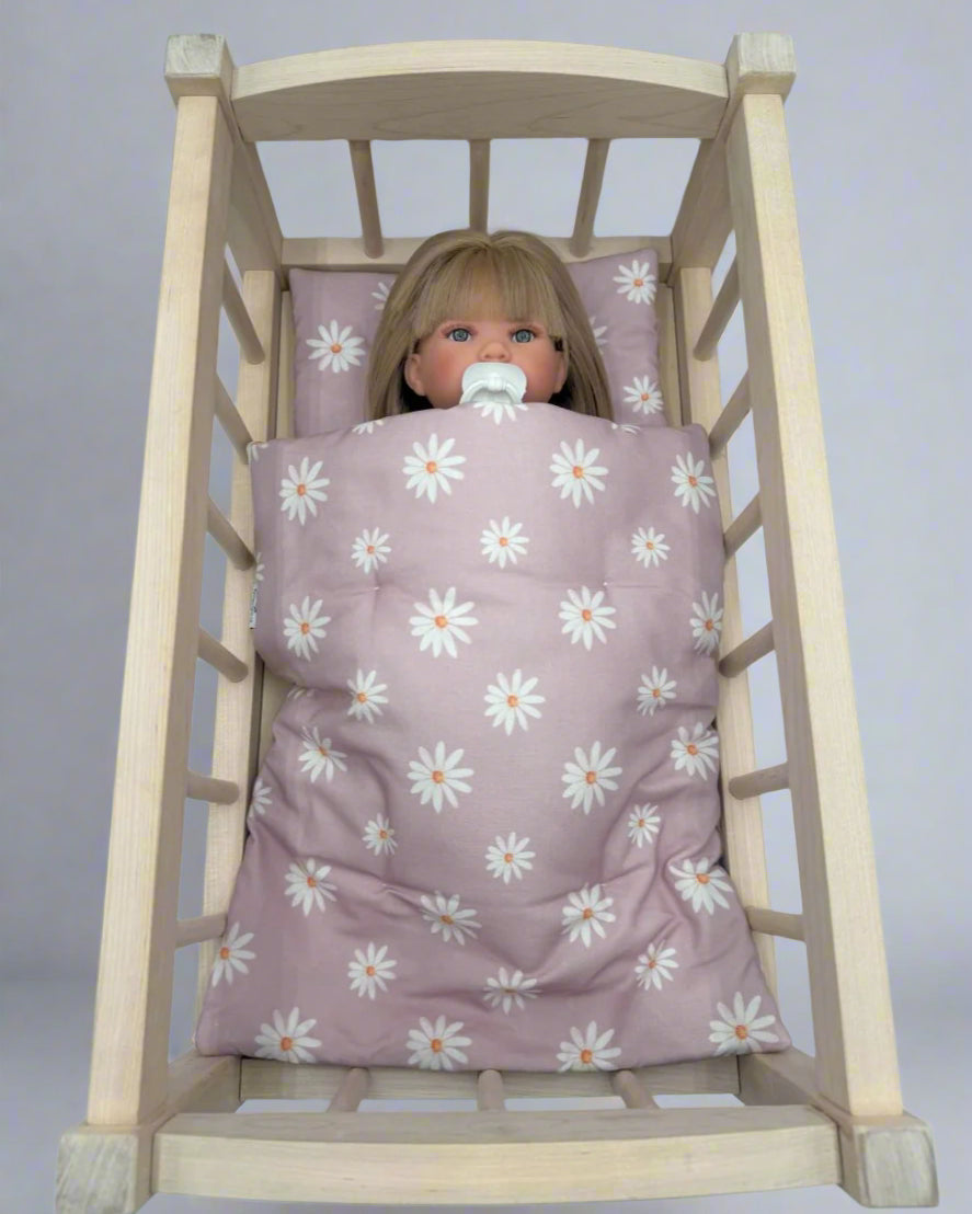 Purple daisy doll bedding cotton pillow blanket set for pretend play nurturing
