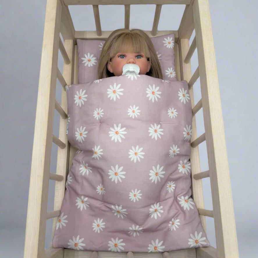 Purple daisy doll bedding cotton pillow blanket set for pretend play nurturing