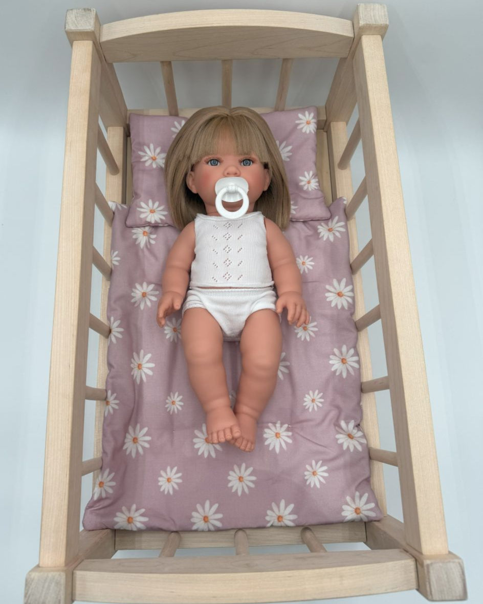Lavender bloom bedding set white daisies hand-stitched doll cradle accessories