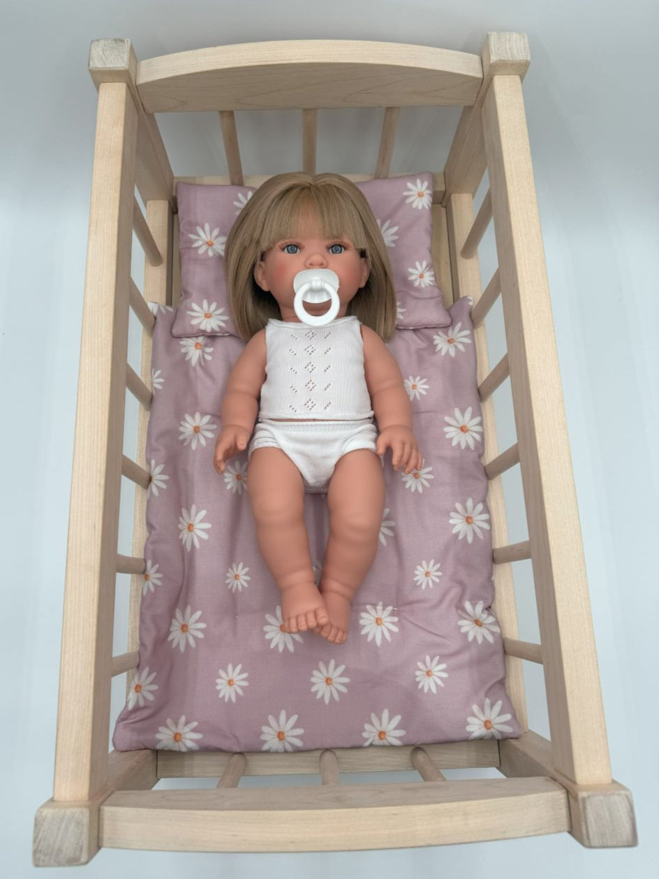 Lavender bloom bedding set white daisies hand-stitched doll cradle accessories