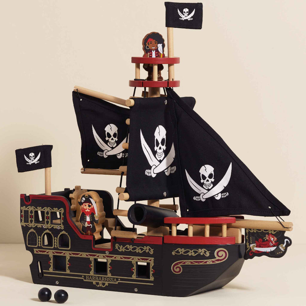 Le Toy Van Barbarossa wooden pirate ship with fabric sails and characters