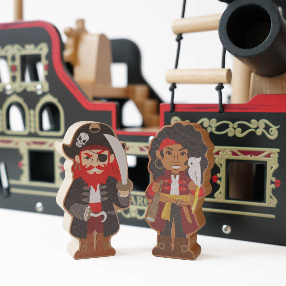 Complete Barbarossa pirate ship with skull sails two pirates and cannon