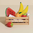Le Toy Van wooden fruit crate with bananas strawberries peach and watermelon slice