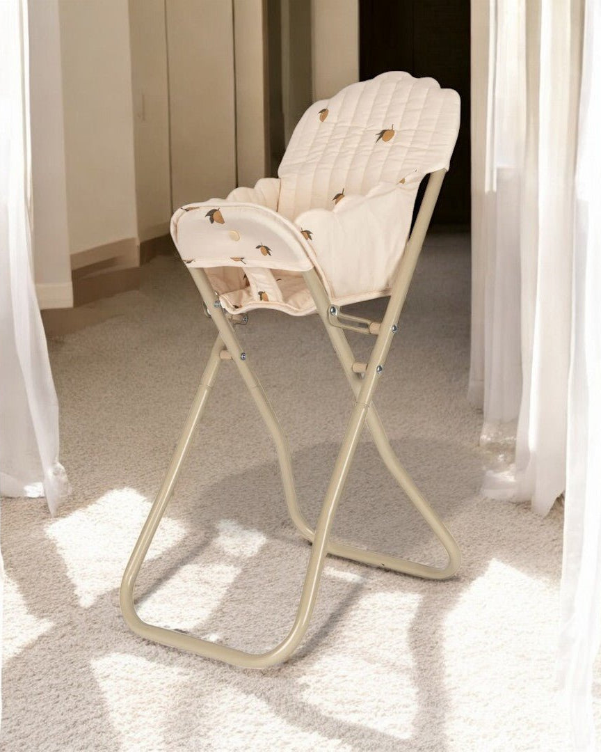 Detailed doll furniture featuring classic high chair design for pretend play