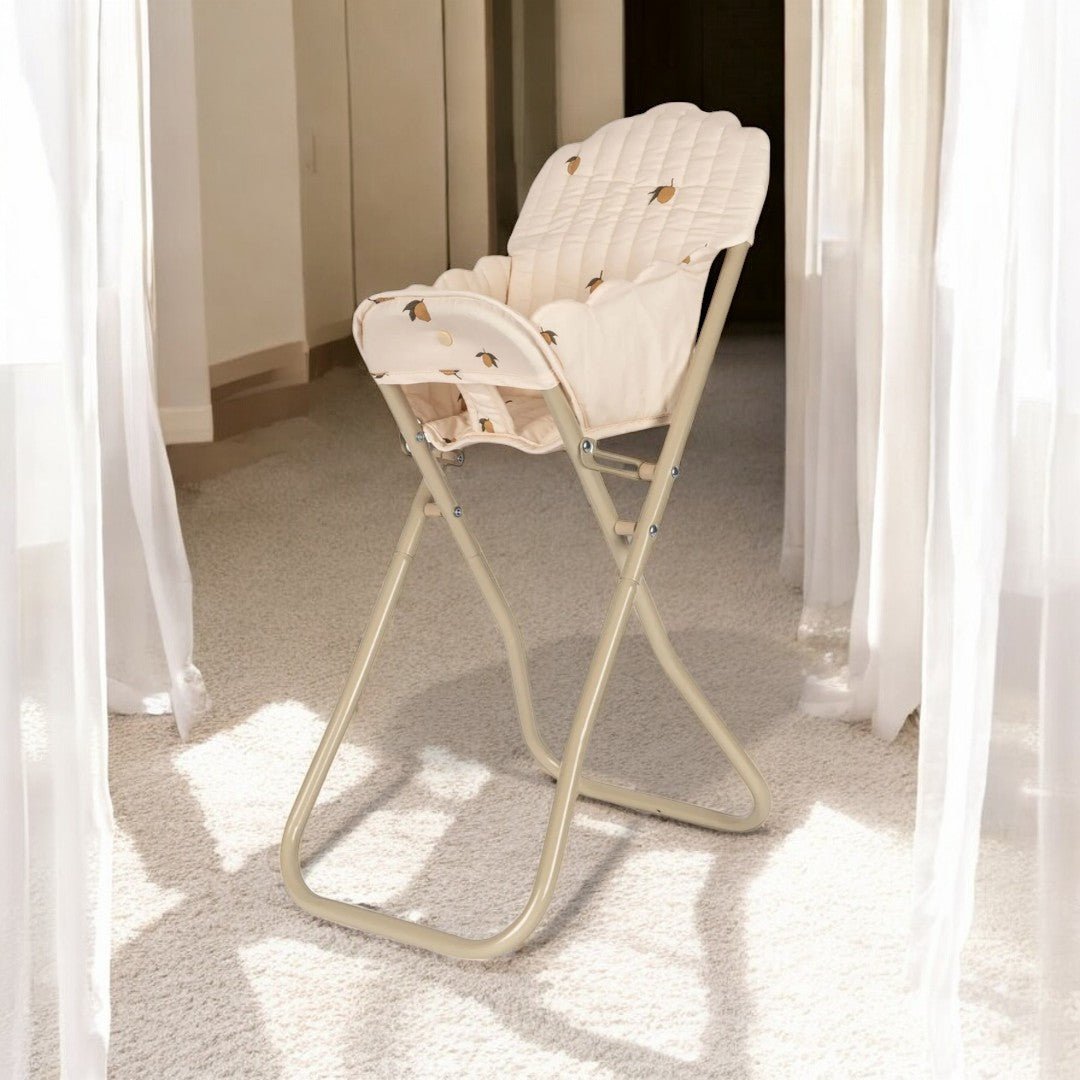 Detailed doll furniture featuring classic high chair design for pretend play