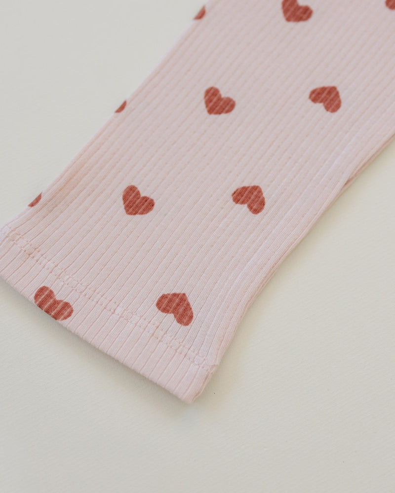 High-quality cotton spandex children's comfort wear in pink with mauve heart pattern
