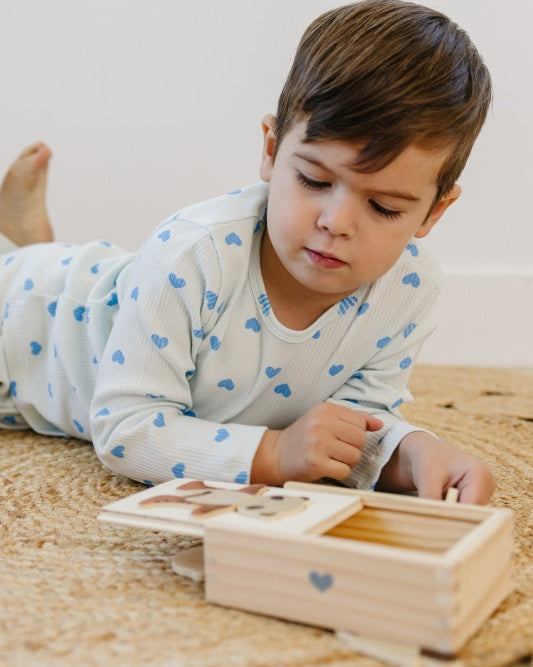 Young child wearing premium Korean-made ribbed set in Valentine Rose Hearts print