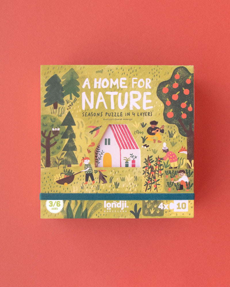 Puzzle box titled 'A Home for Nature' on a red background