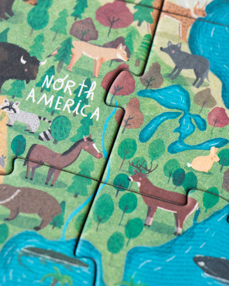 Children's puzzle with North American animals and landscapes