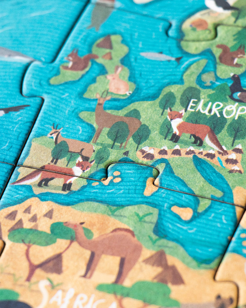 Wooden puzzle map of Europe with animals and borders