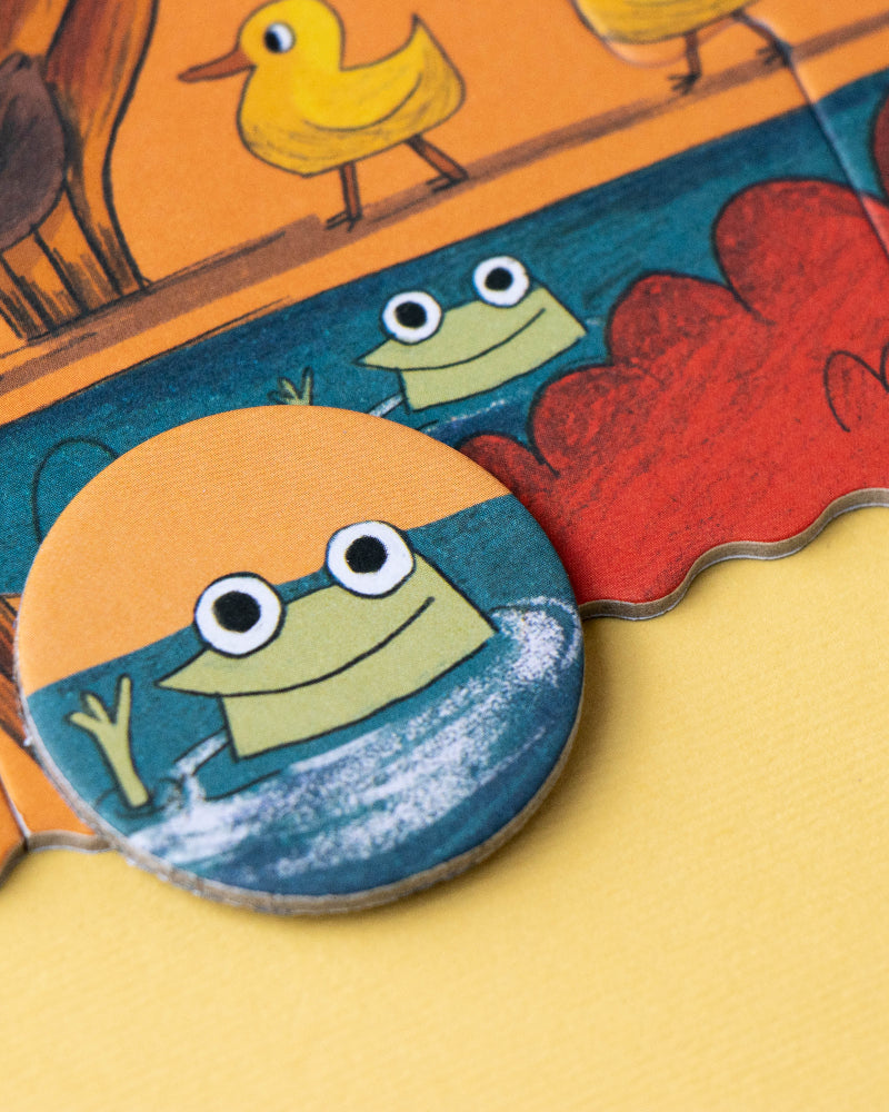 Children's puzzle with cartoon characters on a yellow background