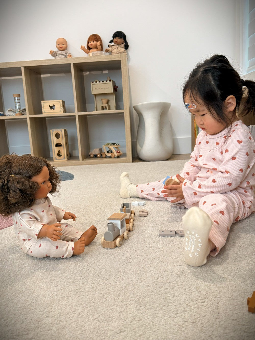 Matching doll clothes set coordinates with human Dreamy Mauve Hearts children's wear