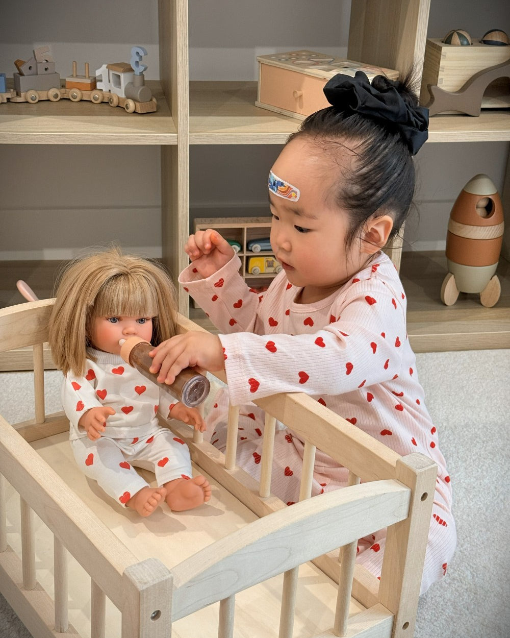 Matching doll clothes set coordinates with Valentine Rose Hearts children's wear