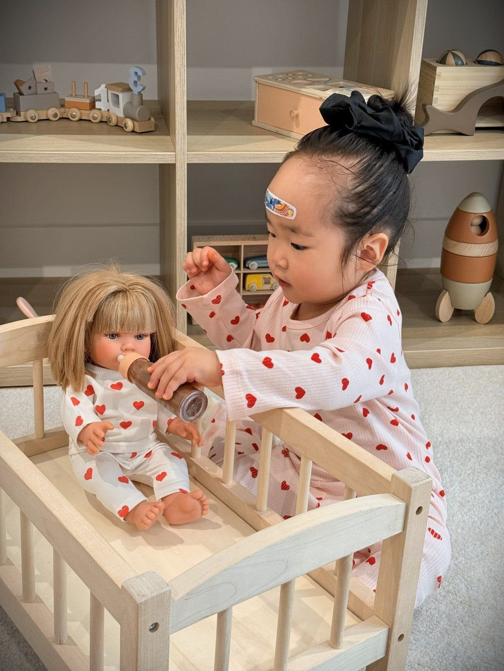 Matching doll clothes set coordinates with Valentine Rose Hearts children's wear