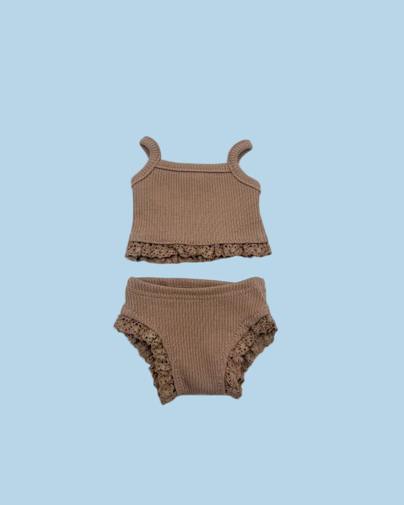 Brown ribbed tank top and bloomers set